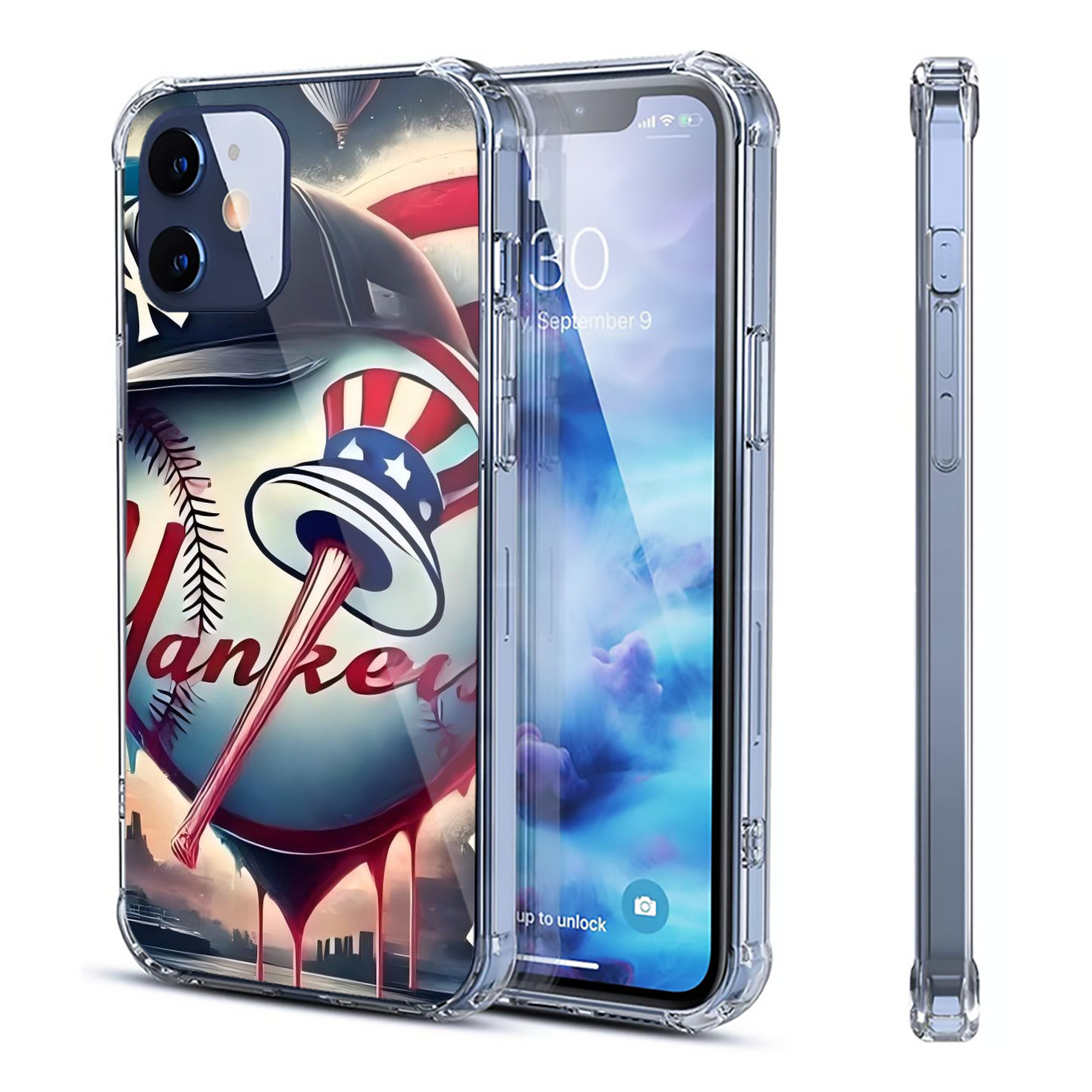 New York Yankees Heart Clear IPhone 12 Case – Soft TPU With UV Print – Enhanced Drop Protection, Precise Fit, Anti-Fingerprint, Customizable Design, Scratch-Resistant, Yellow-Resistant